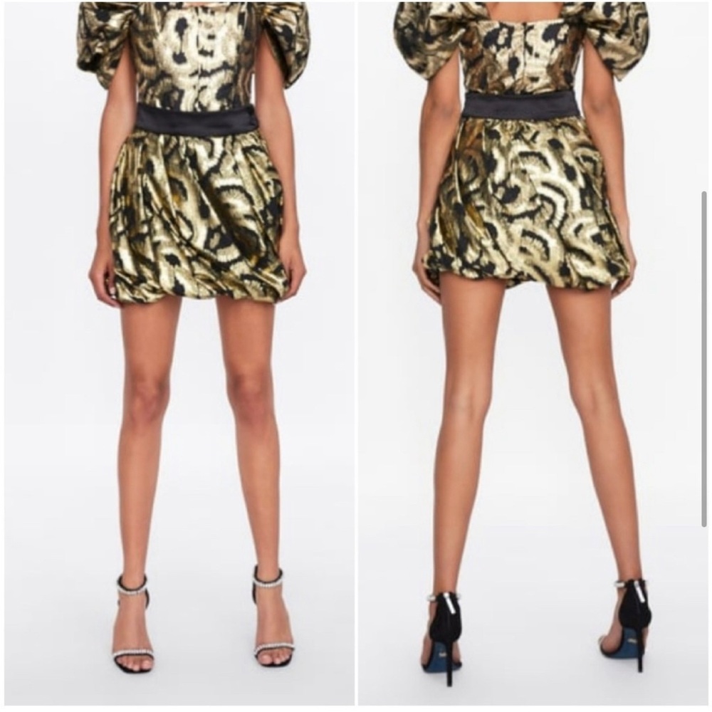 Zara metallic gold thread bubble mini skirt